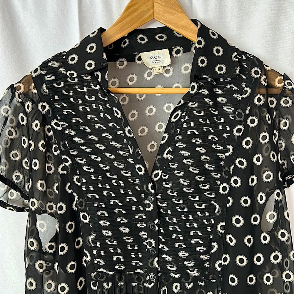 Eci Woman New York 💯% Silk Button Front Short Sleeve Shirt Blouse Top **Sz 1X** - Picture 3 of 4